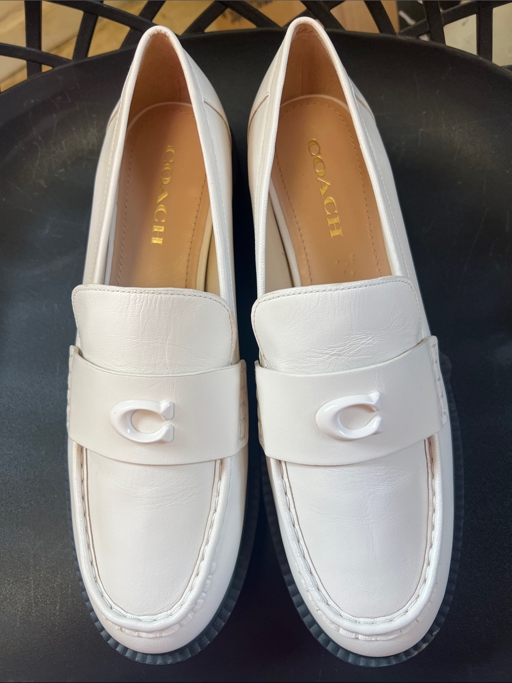 New Coach Leah Leather Penny Loafers in chalk with Signature 'C'